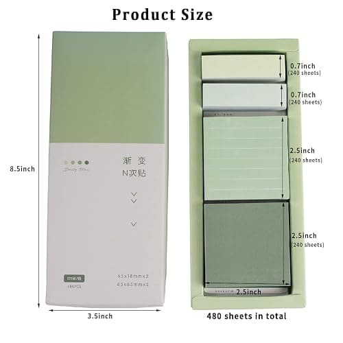 Green Lined Sticky Notes Set, 240 Sheets Pastel Sticky Note Pads, Self-Stick Index Tabs Memo Notepads for School, Office and Home thumbnail 3