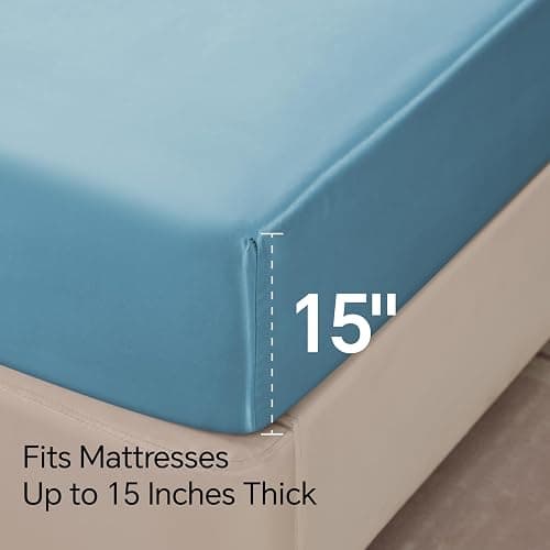 BEDELITE Satin Sheets Queen Size Bed Set, Airy Blue, 4 Pieces | Luxury Silky Bed Sheets, 15 Inch Deep Pocket, Similar to Silk, Soft and Cooling, Reduces Friction, Gentle on Hair and Skin thumbnail 6
