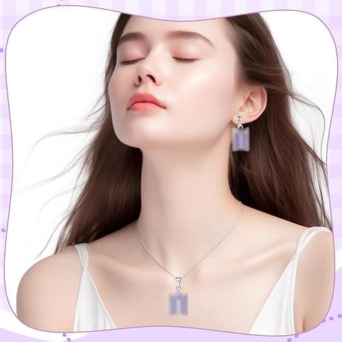 Kanfyyl BTS Necklace Earrings Set, Necklace and Earrings in Silver with Purple Sparkling Stones, Kpop Merch Jewellery for BTS Fans thumbnail 3