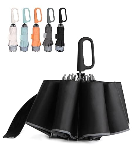 QWB TUMAAOTU Inverted Umbrella with Carabiner Handle, Compact Wind Proof Umbrellas For Rain and Sun Protection, Portable Reverse Folding Umbrella, Car Umbrella for Women Men, 10 Ribs - Image 1