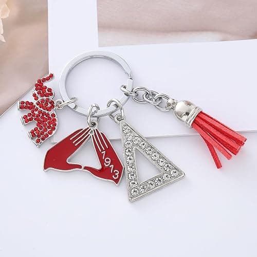 HUSURU Fashion Greek Sorority Gifts Red Tassel Elephant Pendant Gesture 1913 Delta Sorority Key Chain Jewelry For Women thumbnail 2