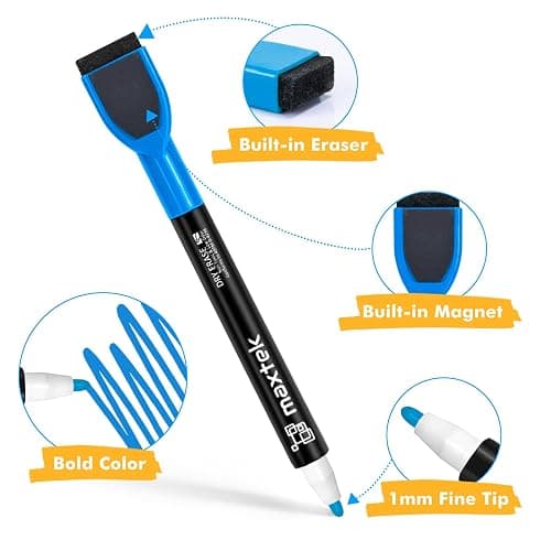 maxtek Magnetic Whiteboard Markers - 12 Count Colorful Fine Tip Dry Erase Markers with Eraser for Kids, Low Odor Thin Markers for Calendar Boards thumbnail 2