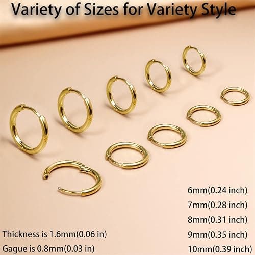 Small Gold Hoop Earrings Lightweight: Hinged Huggie Hoop Earrings for Lobe Cartilage Helix Tiny Hoops Earrings in Silver Black for Women Men thumbnail 3