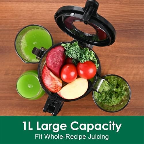 Fretta Cold Press Juicer Machines, Self-Feeding juicer with 108mm&1.0L Feeding Chute for Whole Fruits and Vegetables, Automatic 200W Masticating Juicer, High Yield Juice Extractor, BPA-Free, Black thumbnail 3