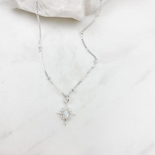 LOVECOM 925 Sterling Silver North Star Opal Necklace for Women Dainty 14K Gold Plated 12 Pointed Star Pendant Necklace Trendy Cubic Zirconia Chain Jewelry Christmas Gift for Mom Daughter thumbnail 5