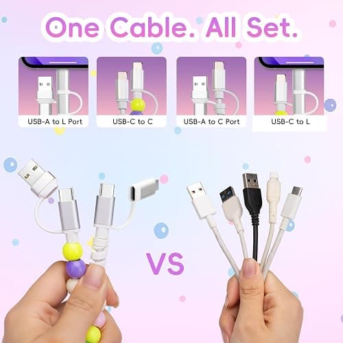 Atsidexa 4-in-1 Beaded Charging Cable, Metal Design, Nicely Packed, 60W Fast Charging, MFi Certified, Cute Colorful Cable, Gift for Girls, Compatible with iPhone, iPad, AirPods, Galaxy, and More thumbnail 2