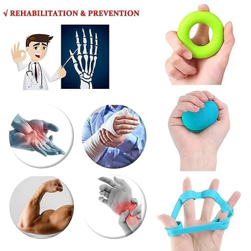 Tigayhc 9Pcs Set Hand Grip Strengthener,Finger Exerciser Stress Relief,Hand Squeeze Ball Kit for Grip Strength,Silicone Finger Gripper, Trainer for Relieve Wrist,Muscle Training,Sports,Fitness thumbnail 6