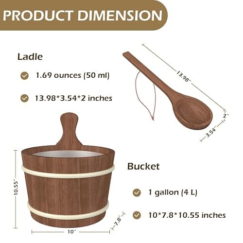 BNEHS Sauna Bucket and Ladle, Sauna Accessories Made of Hand-Made Red Cedar, Wooden Sauna Set with Plastic Lining and Handle thumbnail 3