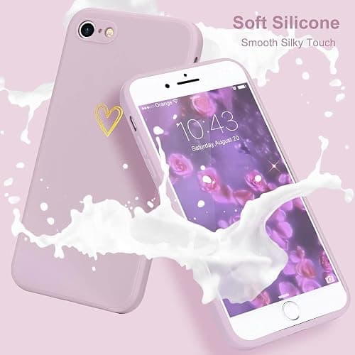 Wirvyuer for iPhone SE Case 2022/2020, iPhone 8 iPhone 7 Case for Women Girls Silky Soft Protective Shockproof Silicone Phone Case with Cute Heart Design, Purple thumbnail 6