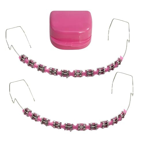 Fake Braces 2-Pcs Set Temporary Tooth Decoration with Metal Wires, Metal Brackets and Orthodontic Bands, Suitable for Orthodontists to Explain, for Dental Students to Practice (Pink) - Image 1