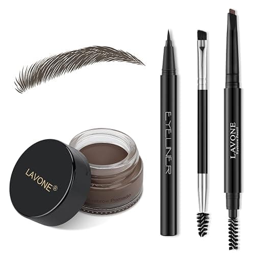 LAVONE Eyebrow Kit, Waterproof Brow Pencil, Pomade, Eyeliner - Black Brown | 4-in-1 brow kit, long-lasting,smudge-proof, waterproof eyebrow pen, pomade, eye liner, brow brush, creates natural full brows - Image 1