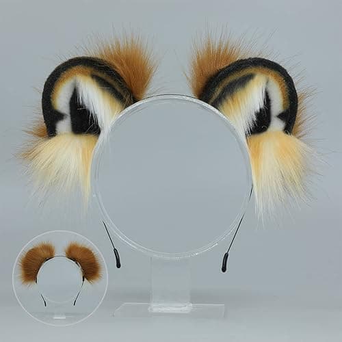 JUNBOON Handmade Faux Fur Tiger Ears Headband Long Tail Set for Halloween Cosplay Party Costume Accessories thumbnail 5