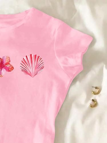 RoseSeek Girl's Floral Graphic Crop Tops Tees Short Sleeve Crewneck Cute Slim Fit T Shirt Summer Tops thumbnail 4