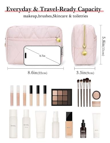 Noozion Makeup Bag, Travel Cosmetic Bag, Puffy Padded Toiletry Bag for Women, Makeup Organizer Case, Wide-open Pouch Purse, Travel Essentials thumbnail 3