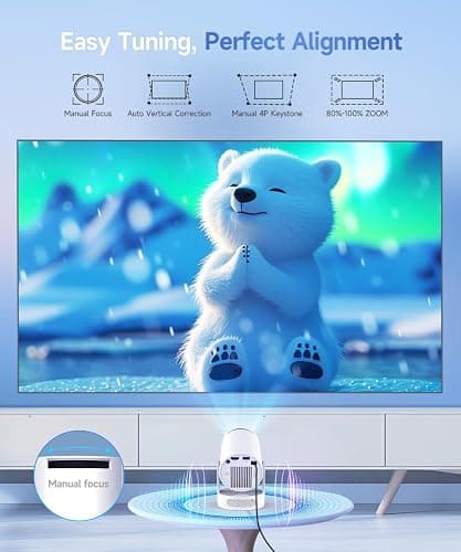 Mini Projector with WiFi 6 Bluetooth 5.4, 4K Support Portable with Lens Cap | 200 ANSI 5W Soundbase Speaker, 180° Rotation Auto Keystone, Built-in Apps, Home Outdoor Use thumbnail 2