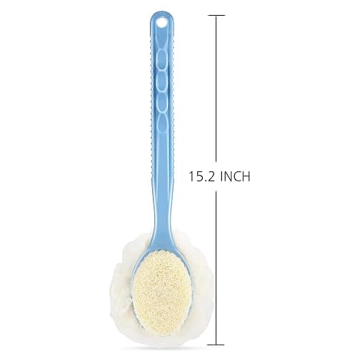 Shower Body Brush with Bristles and Loofah,Back Scrubber Bath Mesh Sponge with Curved Long Handle for Skin Exfoliating Bath, Massage Bristles Suitable for Wet or Dry, Men and Women (Blue) thumbnail 5