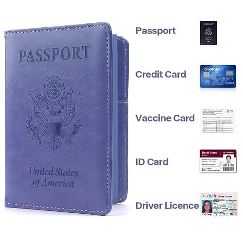 Passport Cover 2 Pack, Waterproof Leather Wallet - Dark Purple and Pink - Men, Women, Family Travel Essentials - Dark Purple+Pink thumbnail 6