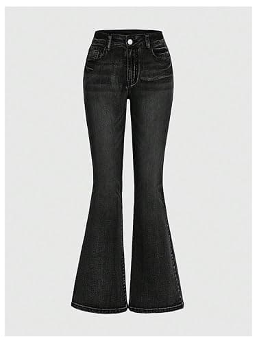 MakeMeChic Women's Flared Jeans Bell Bottom Jeans Embroidered Y2K High Waist Stretchy Denim Pants thumbnail 2