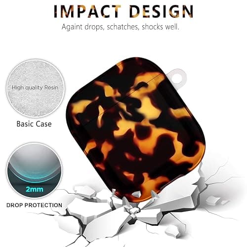 Case for Airpods 2/1 Gen,Shell Pattern Airpods 2nd/1st Generation Cover Protective Skin Girl Women with Keychain for Apple iPod 2nd/1st Gen - Tortoiseshell thumbnail 5