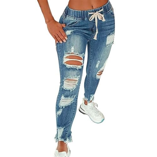 KUNMI Women High Waist Skinny Stretch Ripped Jeans Destroyed Denim Pants Plus Size - Image 1