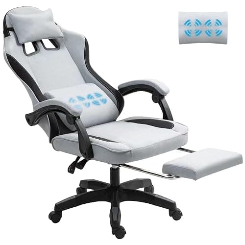 Fabric Massage Gaming Chair, Ergonomic Computer Chair, Video Game Chair, Massage Office Chair, Desk Swivel Chair, Adjustable, Reclining, Footrest, Massage Cushion, Fabric Material, Grey, New - Image 1