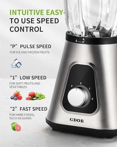 GDOR 1200W Blender for Smoothies and Shakes, 52 Oz Countertop Blender & 22 Oz Personal Blender Combo, 6-leaf Blade, 3 Adjustable Speed for Juices, Frozen Fruit Drinks, Sauces, Self-Cleaning thumbnail 3