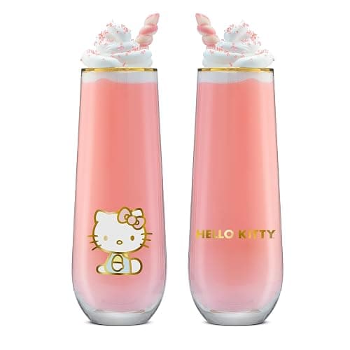 JoyJolt Hello Kitty Stay Gold Stemless Flutes, 9.4oz Drinking Glasses Set of 4, Sanrio Highball Glasses, Kawaii Hello Kitty Kitchen Glass Set Ideal for Water Juice Smoothies, Skinny Tall Glasses thumbnail 9