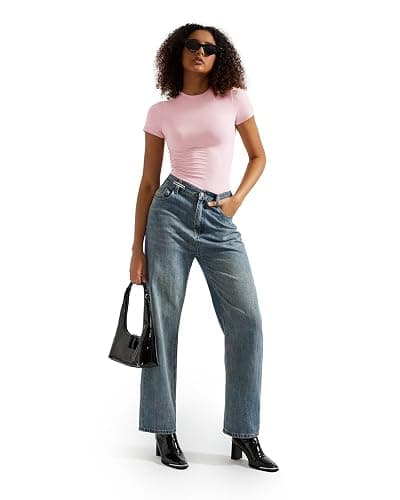 SUUKSESS Women Double Lined Fitted Basic Tee Crew Neck Short Sleeve Y2K Crop Top thumbnail 4