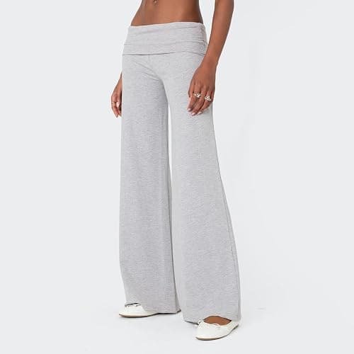 NZNDSHD Fold Over Yoga Pants for Women Low Rise Straight Leg Sweatpants Y2k Solid Color Stretchy Loose Gym Lounge Leggings thumbnail 4