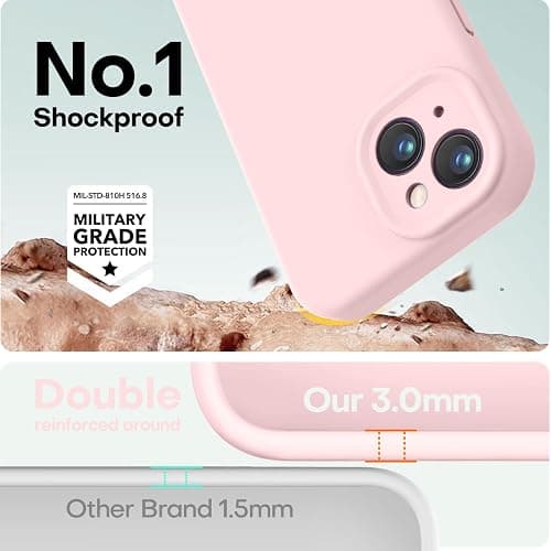 LOVE 3000 Designed for iPhone 14 Case, Premium Silicone with [Soft Anti-Scratch Microfiber Lining] Shockproof Protective Phone Case for Men Women Girls 6.1", Chalk Pink thumbnail 4