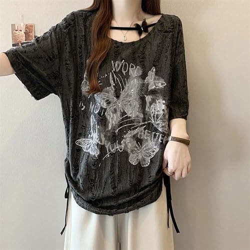 Emo Grunge Shirt Women Tees Graphic Baby Y2k Tops Alt Clothes Fake Two Piece Short Sleeve Vintage T Shirts thumbnail 2