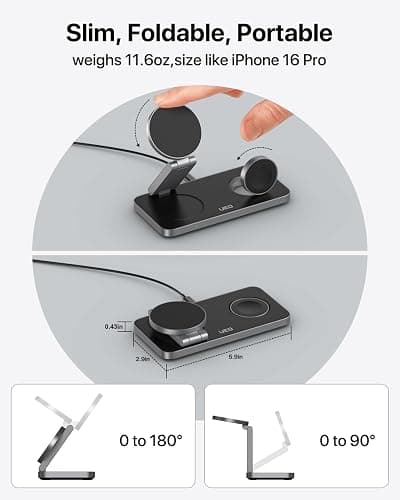 UEQ Foldable 3 in 1 Wireless Charging Station for Apple Magsafe Charger Stand,Fast Magnetic Wireless Charger Station for iPhone 17 Air 16 15 14 13 12 Series,Airpods Pro,Apple Watch Ultra (Pure Black) thumbnail 3