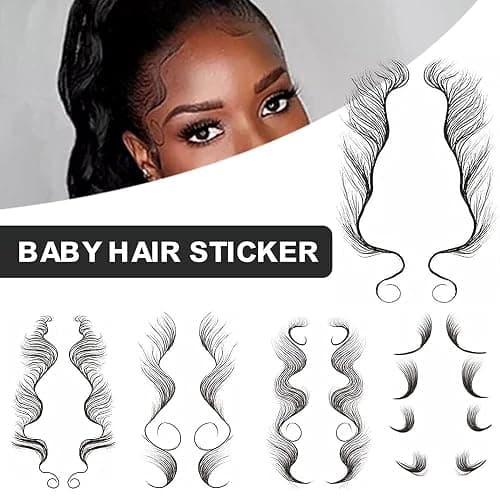 5 Styles Hairline Tattoo Aufkleber, Baby Hair Edge Temporäres lockiges Haar, wasserdicht dauerhafte Temporäre Kanten Pony Tattoo Aufkleber, Fake Tattoo DIY Hairstyling Friseursalon thumbnail 2
