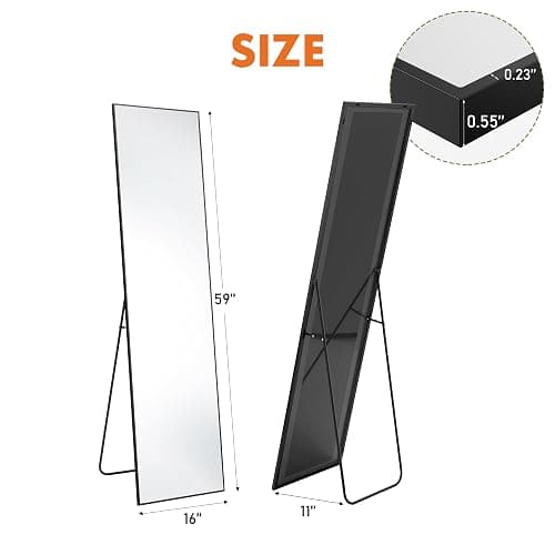 DUMOS Full Length Mirror 59"x17" Full Body Floor Mirror for Bedroom or Cloakroom, Can Stand Alone, Hang or Lean Against Wall, Tall Wall Mirror with Stand and Sleek Aluminum Alloy Thin Frame thumbnail 4
