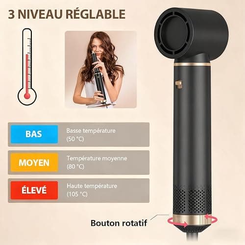 Dryhsip Brosse Soufflante 5 en 1, Brosse Chauffante Brushing et Air Styler avec Têtes Amovibles (fer Friser, Volumatrice, Lissante, Boucleur), Seche Cheveux de Voyage Légers pour Femmes et Hommes thumbnail 4
