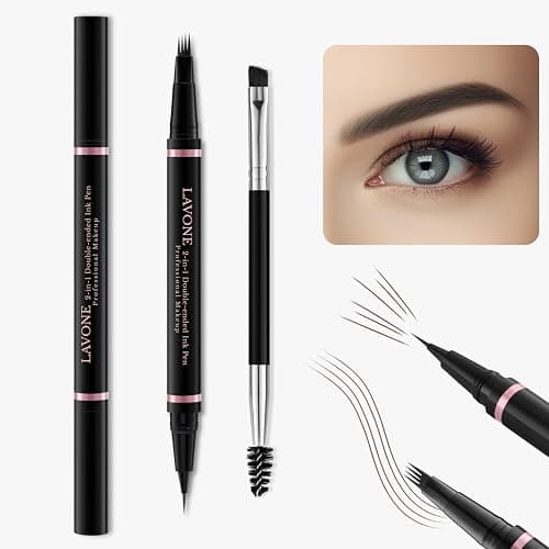LAVONE Eyebrow Pencil Makeup Kit, with Waterproof 2-IN-1 Microblading Eyebrow Pen, Eyebrow Pomade, Eyeliner and Dual-ended Eyebrow Brush, Brow Pencil Kit for Natural Eyebrows - Black Brown thumbnail 2