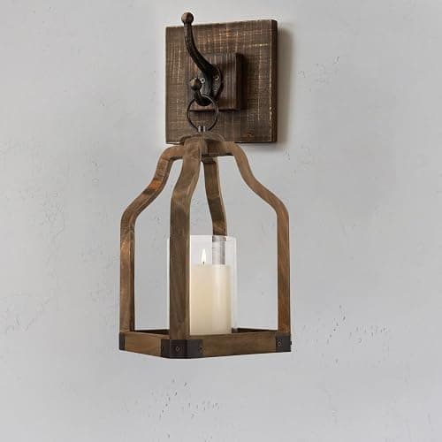 Rustic Wood Lantern Candle Holder for Farmhouse Decor - Indoor and Outdoor Table Centerpiece with Glass Hurricane, 13" High thumbnail 5