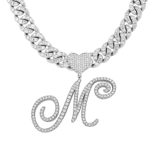 BLBLJERY Initial Necklaces Silver Cuban Link Chain for Women Iced Out Chain with Heart Letter Pendants Custom Chain Name Necklace Hip Hop Jewelry Gift - Image 1