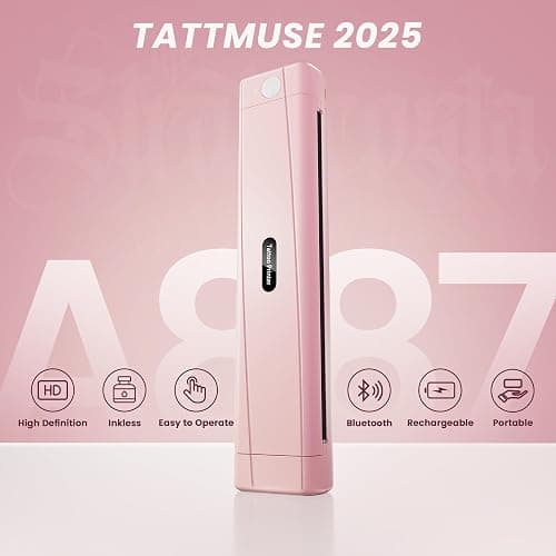 TATTMUSE 2025 New Version Tattoo Stencil Printer with 10pcs Transfer Paper, Wireless Thermal Tattoo Transfer Printer, Bluetooth Portable Tattoo Machine Compatible with Smartphone & Pad, Pink thumbnail 2