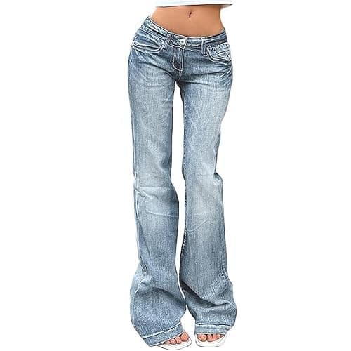 Mxiqqpltky Low Waist Bell Bottom Jeans for Women Y2k Straight Leg Stretch Bootcut Jeans Boyfriend Flare Denim Pants - Image 1