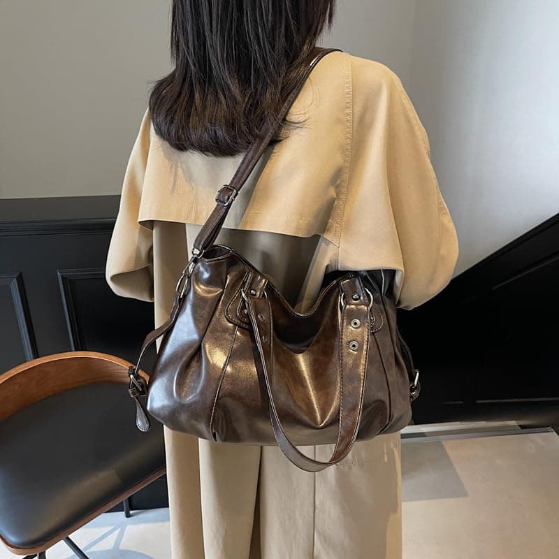 Leather Tote Bag for Women Trendy Y2k Streetwear Women's Hobo Purses Multi Pockets PU Leather Retro Large Work Totes thumbnail 8