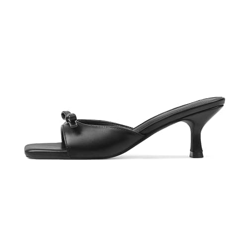 Mattiventon Heeled Sandals for Women Kitten Heels Open Square Toe Bow Mules Heels Slip On Cute Summer Dress Shoes Party Wedding - Image 1