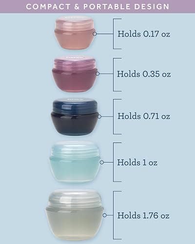 Bliss Travel Containers - 5 Pack Leak Proof Tapered Jar Set with Lid and Spatula - Small Travel Containers for Creams, Lotions, Vitamins, and Small Jewelry, Multi thumbnail 4
