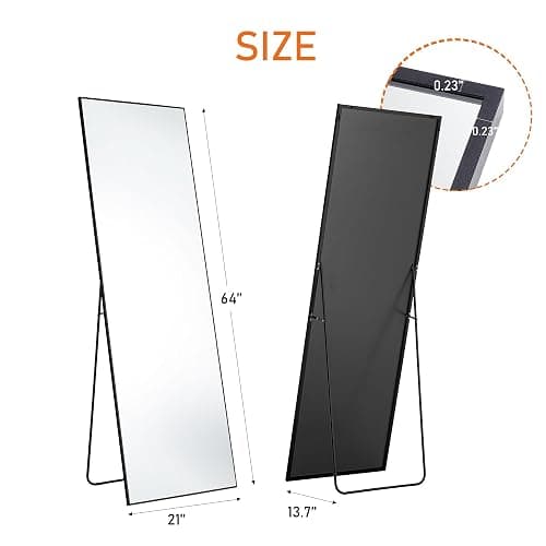 Sweetcrispy 65"x21" Full Length Body Floor Mirror Standing Hanging or Leaning Against Wall, Large Wall Mirror with Stand Aluminum Alloy Frame for Bedroom, Black thumbnail 2
