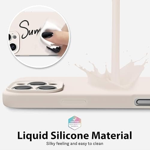 oakxco for iPhone 16 Pro Phone Case Liquid Silicone, Thin Slim Soft Rubber Gel TPU Plain Protective Simple Cover for Women Girl Cute, Matte Solid Color Aesthetic, Beige Stone Cream thumbnail 4