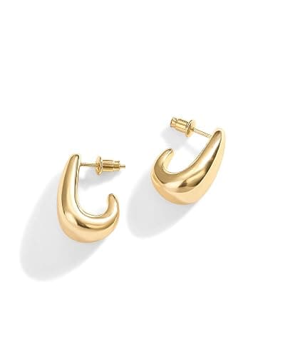 PAVOI 14K Gold Plated Statement Huggie Earrings for Women, Dome Hoops | Hypoallergenic Earrings with 925 Sterling Silver Posts, Dome Gold Hoop Earrings thumbnail 4