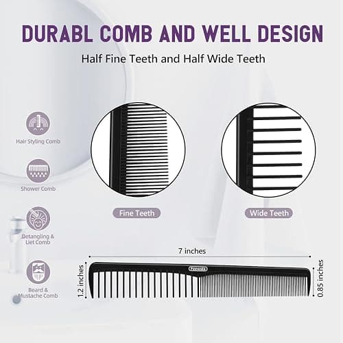 Feewala Combs Set, Classic Hair Comb, Fine and Wide Teeth, For Hairdressing, Grooming, Detangling, Sectioning, Teasing, For Women and Men, 7 Inches, 4 Colors and 8 Pieces thumbnail 3