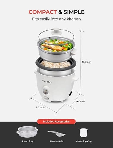 CUCKOO One Touch Rice Cooker 12-Cup Cooked, Small Rice Cooker & Warmer with Steamer Tray, Versatile Grain Cooker, Soup Maker, Auto Keep Warm, 6-Cup Uncooked, White (CR-0601C) thumbnail 3