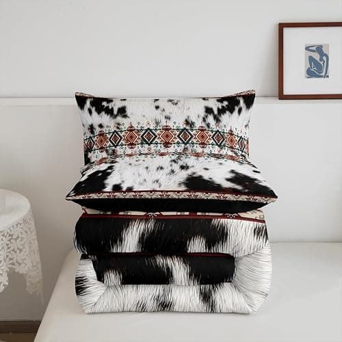 Castle Fairy Cowhide Full Size Comforter Set,Western Cow Skin Fur Print Brown Bedding Comforters Bedroom Collection,Exotic Aztec Tribal Southwest Bedding Set for Girls Teens thumbnail 4