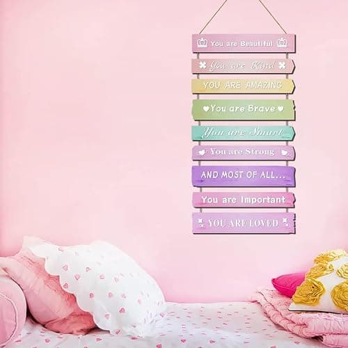 Pink Room Decor for Teen Girls Aesthetic, Cute Bedroom Wall Decor for Baby Girl, Boho Rainbow Wall Art Signs, Trendy Stuff Decorations for Kids Nursery Bed Room Dorm Classroom Bathroom thumbnail 8